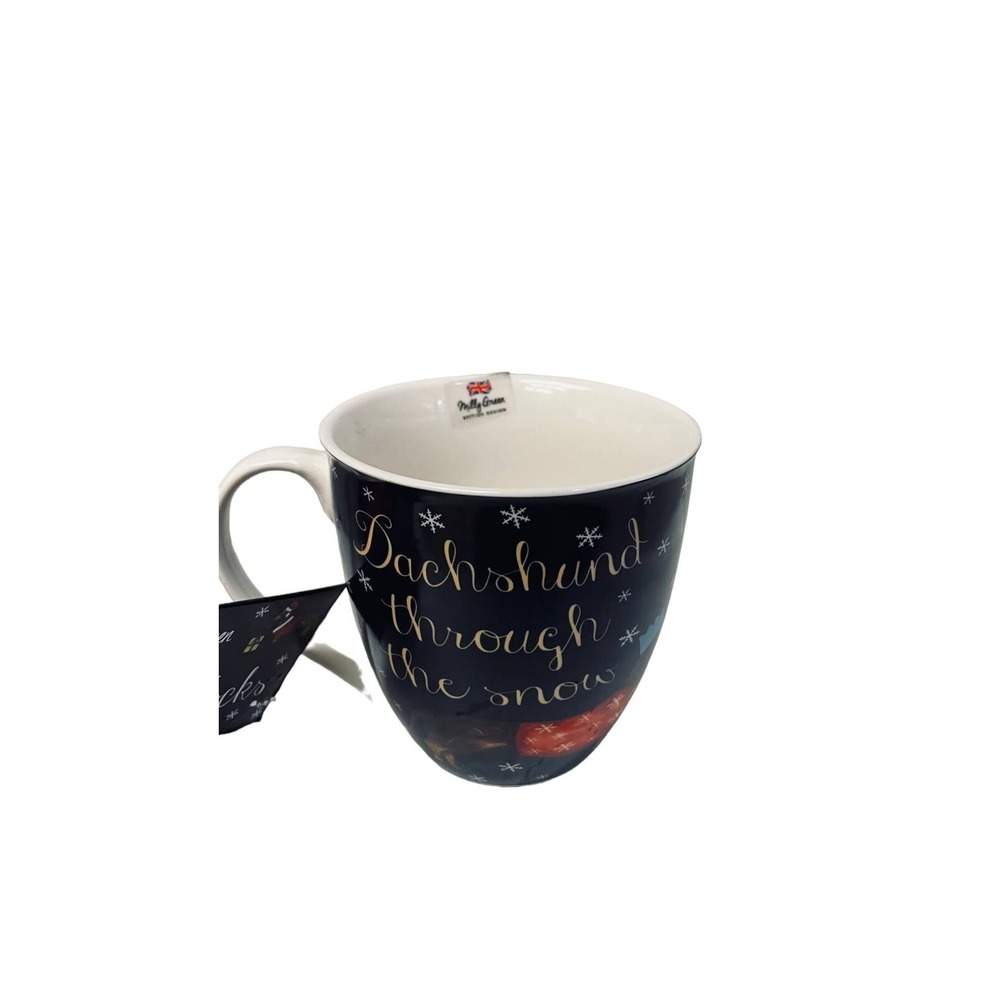 Milly Green Coffee Mug Cup  Dachshund Through The Snow Blue NWT 2021 Socks 4"
